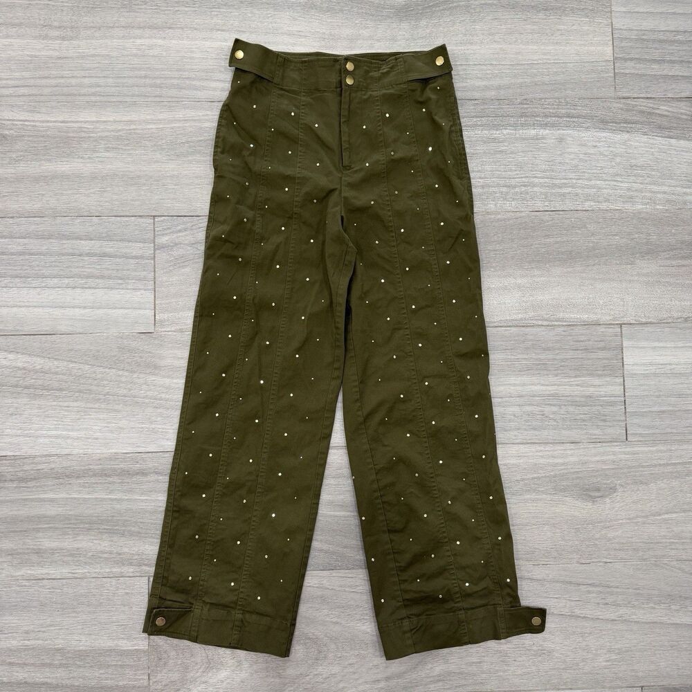 INC International Concepts Women’s Size 2 Olive Green Studded Wide Leg Pants